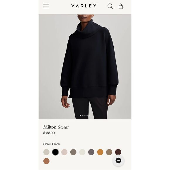 Varley Milton Sweatshirt Black Ribbed Funnel Neck Pullover Side Zip Size Small - Picture 1 of 12